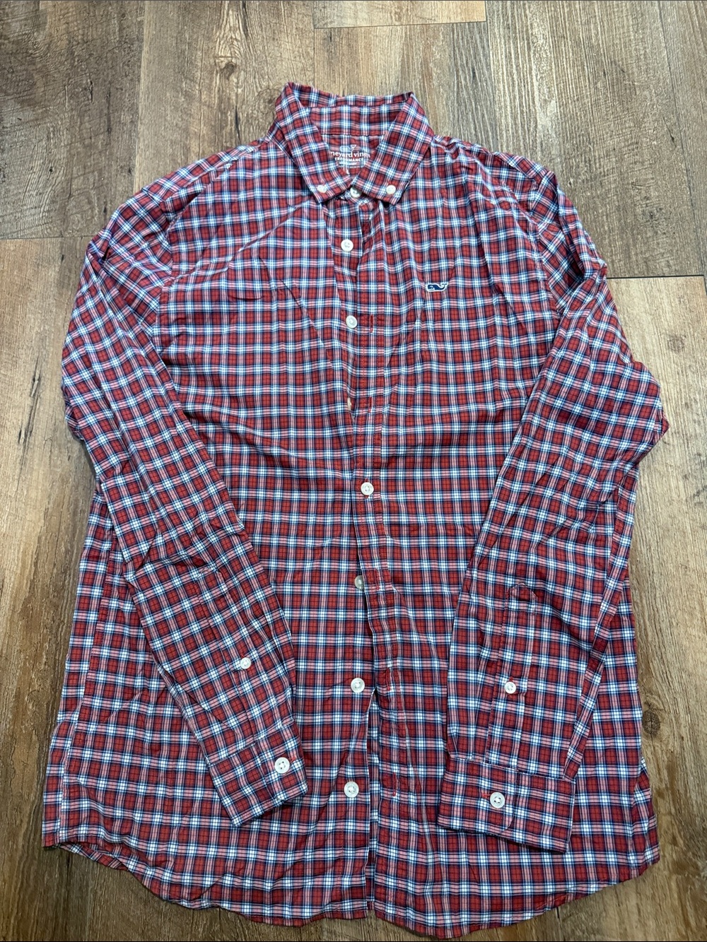 Vineyard Vines Boys Performance Material Red Plaid Long-Sleeve Button-Down Shirt